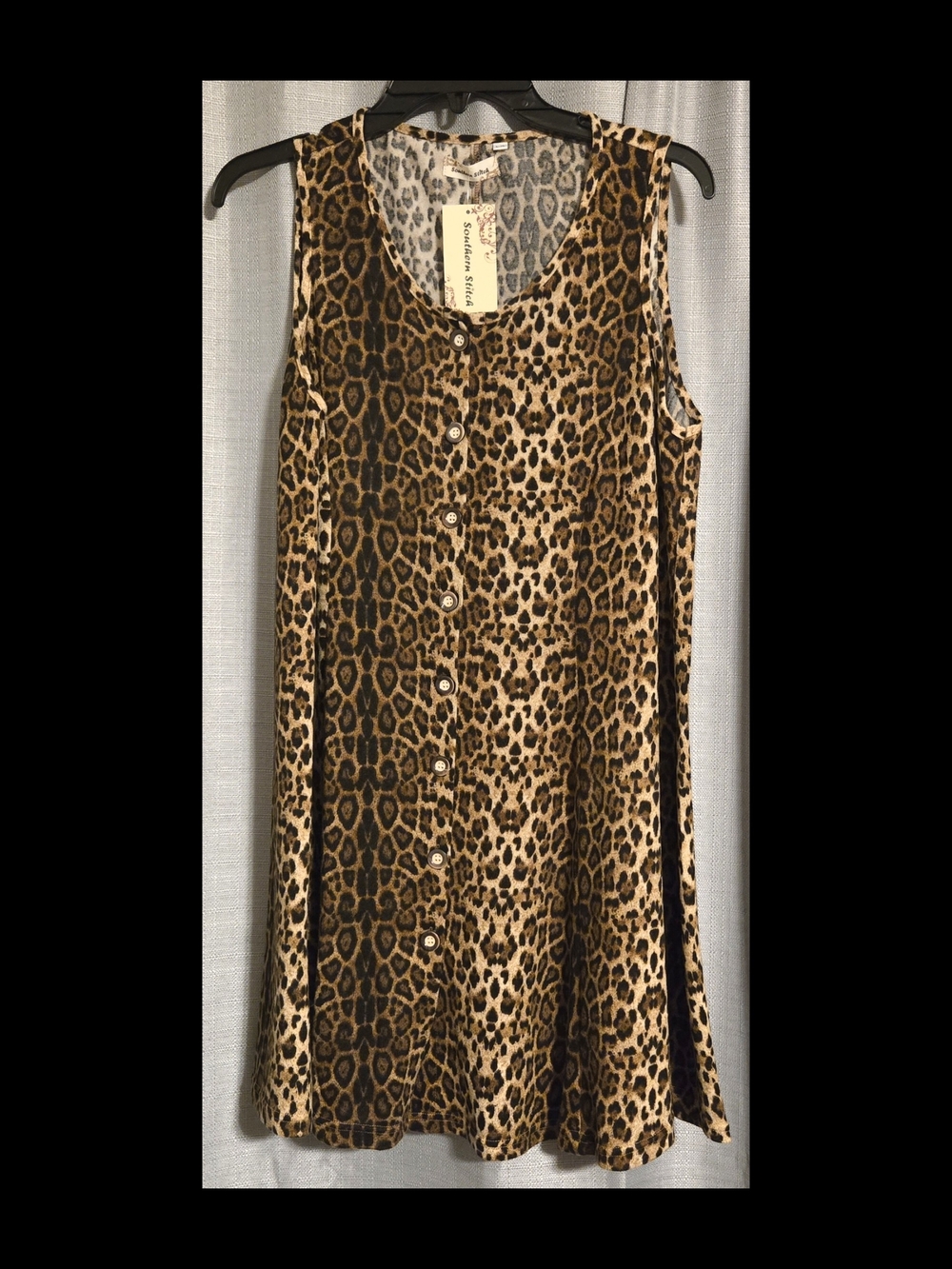 Southern Stitch Brown Leopard Sleeveless Button Front Mini Dress Sz L/XL